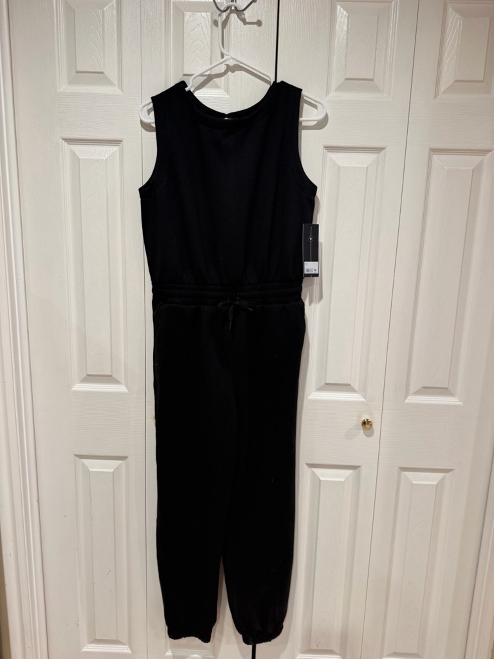 Velocity Sleeveless Black Drawstring Waist Jumpsuit